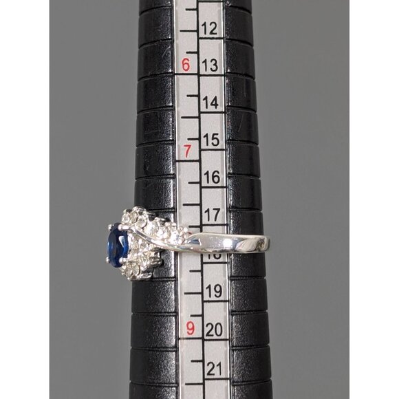 Silver Tone Blue Faux Sapphire Oval CZ Ring Birhtstone Size 8 - Picture 7 of 7
